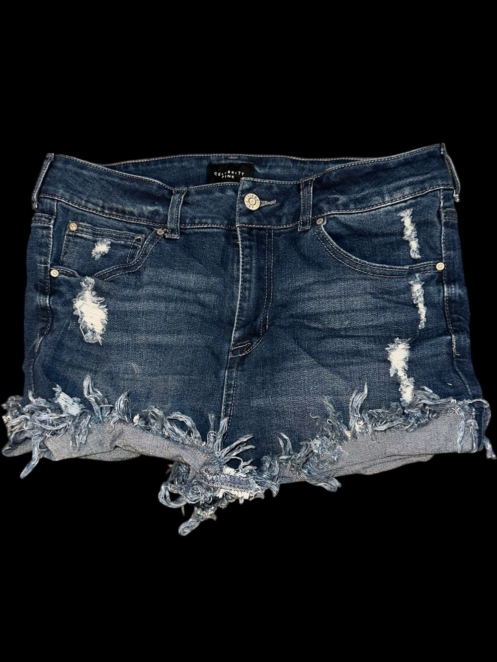 Celebrity Pink Dark Blue Distressed Denim Cutoff Shorts